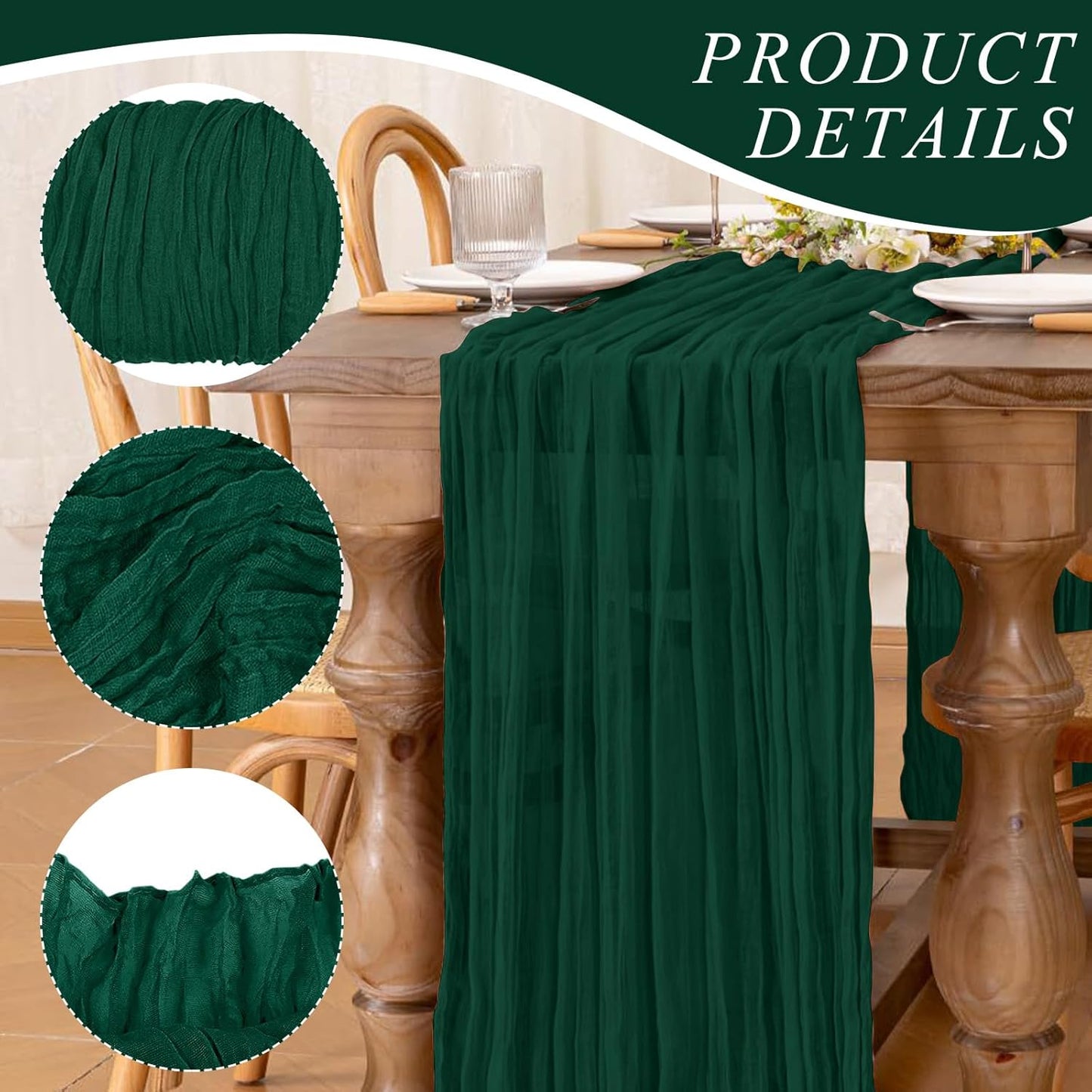 6 Pack Cheesecloth Table Runner 10Ft Christmas Gauze Boho Table Runners for Wedding Decor Bridal Shower Decorations Baby Shower Party(35" x 120")