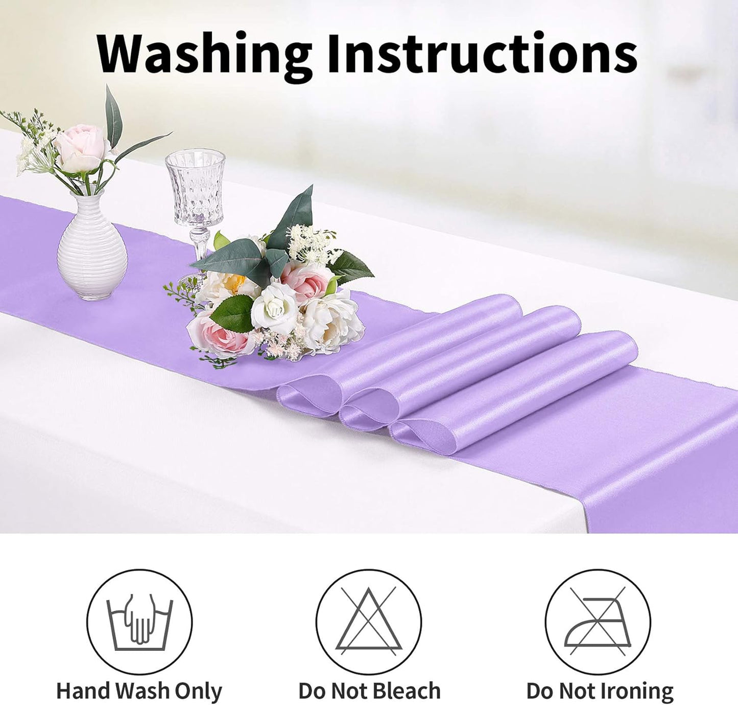 5-Pack Satin Table Runner Lavender 12 x 108 inches Long, Table Runners for Wedding, Birthday Parties, Banquets Decorations（5 Pack, 12x108 Inch, Lavender）