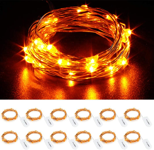 CYLAPEX 12 Pack Orange Fairy Lights String Battery Operated Fairy Lights Starry String Lights on 3.3ft/1m Silvery Copper Wire Lights for Hallowen Christmas Decoration Costume Wedding Party
