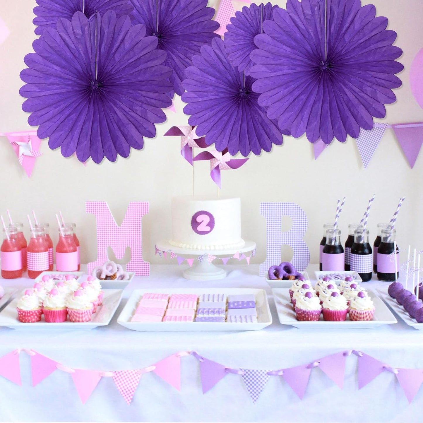 20 Pcs Purple Hanging Paper Fan, Round Paper Fans Decorations Set for Weddings, Birthdays, Engagement, Bridal Shower, Baby Shower Event, Graduation, Party Supplies Decor