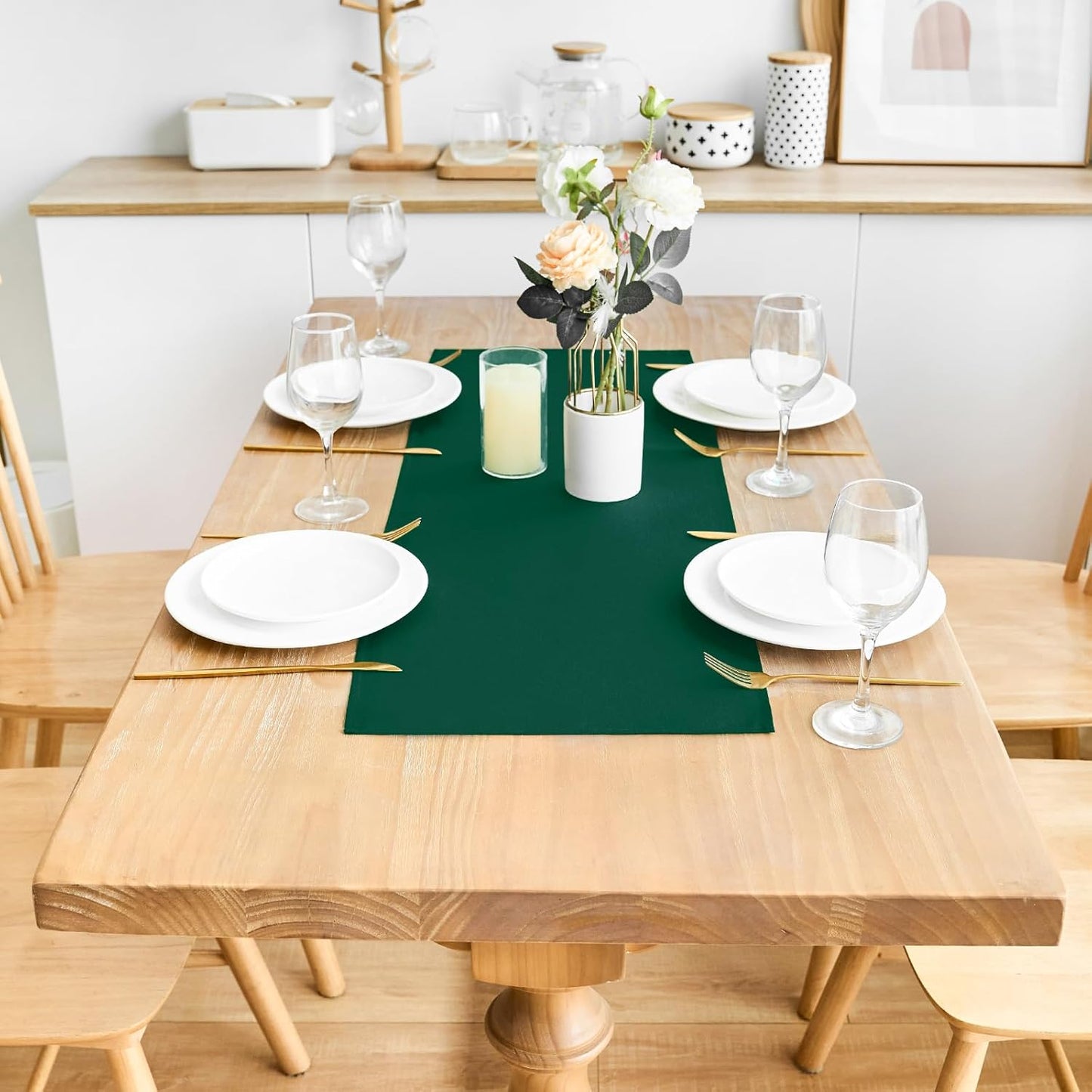 2 Pack Green Small Short Table Runner 12 x 24 Inch Solid Color Runners Coffee Table Dresser for Daily Party Home Decoration