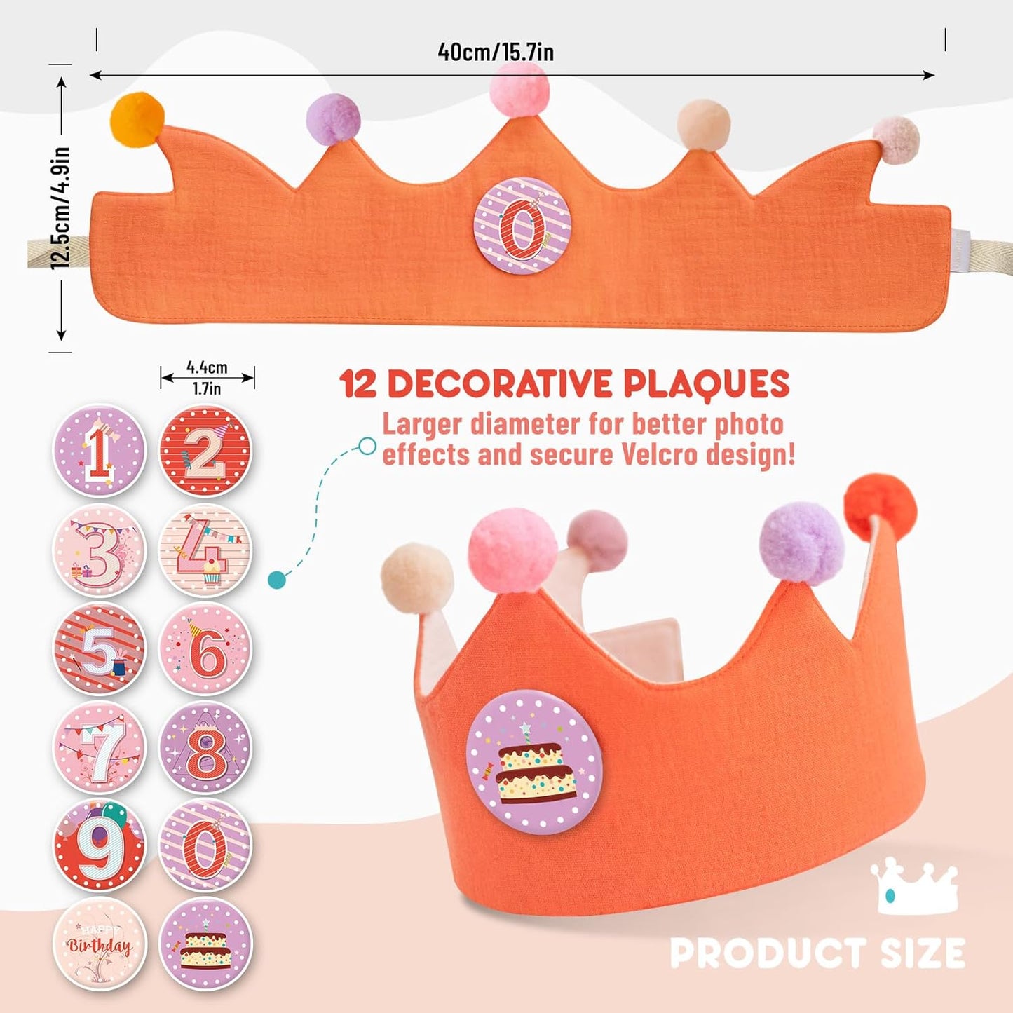 Reusable Birthday Crown with Numbers,Kids Birthday Hat Fabric Crown Pertain Kids Boy Toddler Girl Baby Bday Hats