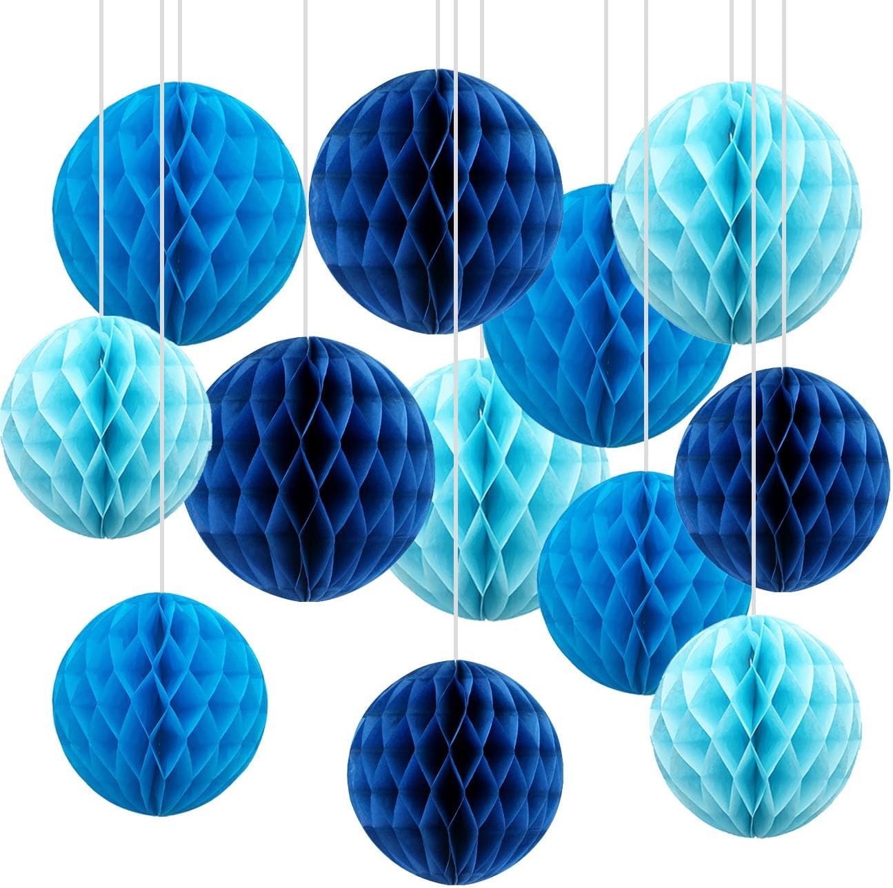 CC wonderland zone 12pcs Blue Paper Honeycomb Balls,Hanging Tissue Pom poms for Party Decoration,6inch&10inch