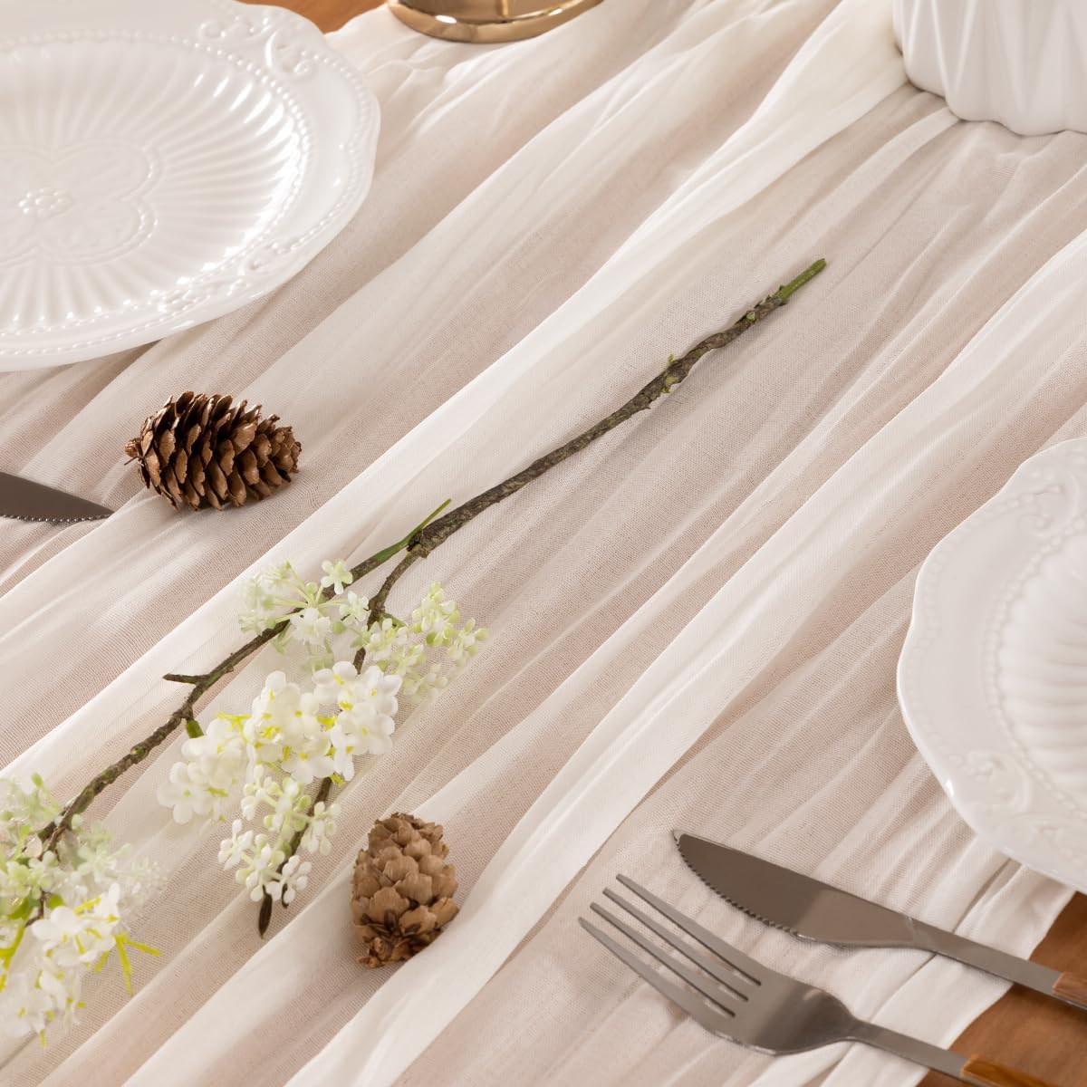 Ivory Table Runner Cheesecloth Table Runner 14FT Farmhouse Table Runners 160 Inches Fall Table Decor Dining Room Centerpiece Wedding Boho Baby Shower Birthday