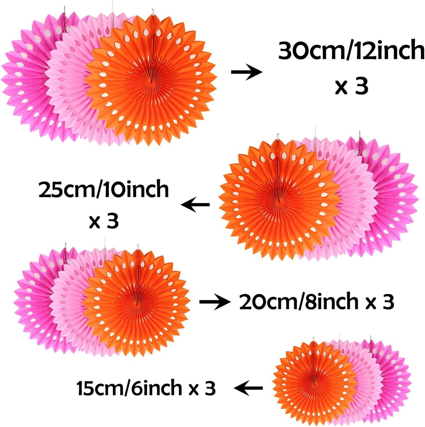 ZOOYOO Hanging Paper Fans Party Decorations,12 Pcs Pink Orange Honeycomb Round Fans,Ceiling Decor for Birthday,Wedding,Graduations,Fall Tea Party Backdrop
