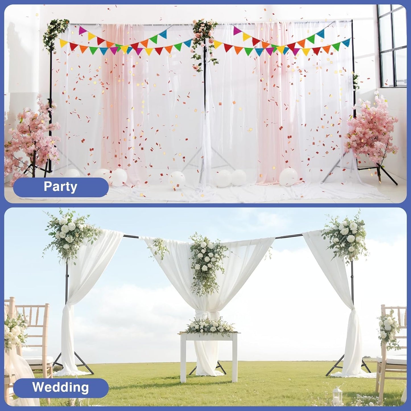 EMART Backdrop Stand, 20x7ft(WxH) Large Adjustable Background Support System with 308° Angle Rotatable Connector, 8 Clamps, 3 Sandbags and Carry Bag for Paties, Wedding, Photography Studio