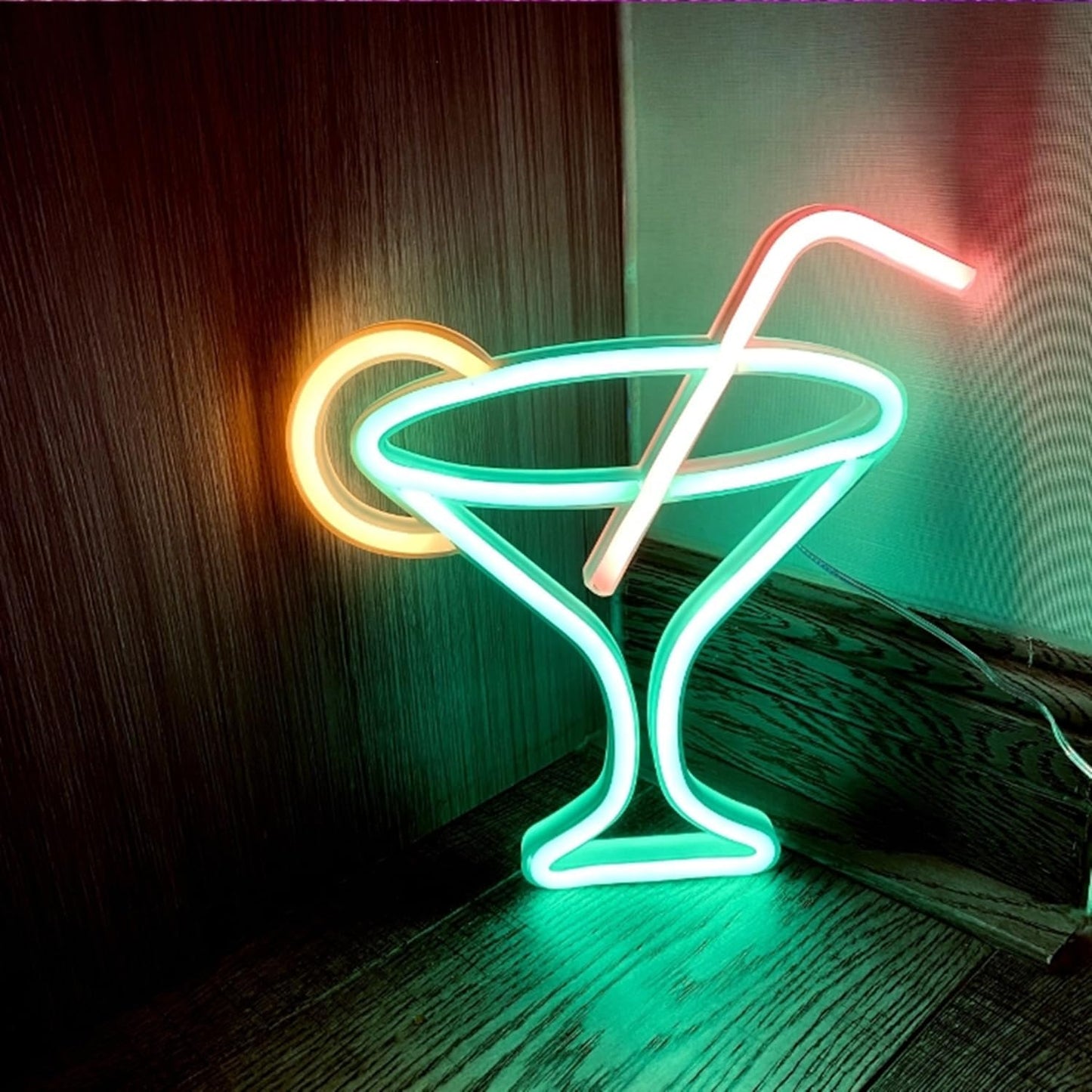 Led Green Cocktails Neon Sign,Wine Glass Neon Light Battery and USB Dual Powered Bar Neon Night Light Signs for Wall Decor,Cocktails Night Lamp for Bar, Club,Bar Cart Acessories Decor