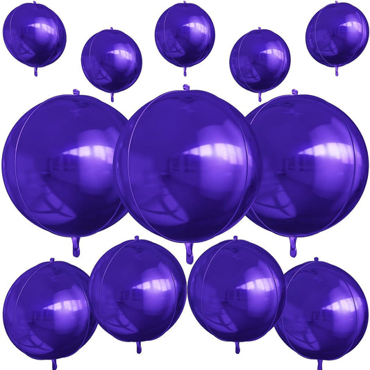 12Pcs Dark Purple Round Foil Balloons, 22" 15" 10" 4D Helium Ball Balloon, Metallic Purple Foil Balloon for Galaxy Birthday Graduation Wedding Anniversary New Year Eve Disco Prom Party Decorations