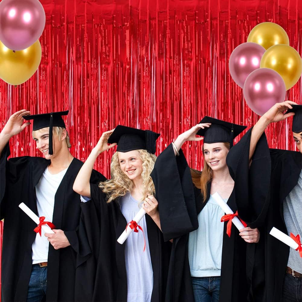 3Pcs Red Metallic Tinsel Foil Fringe Curtains,3.28ft x 6.56ft Red Photo Booth Backdrop Streamer Curtain,Photo Booth Props,Ideal Bachelorette Party Supplies,Birthday, Christmas,New Year Decorations