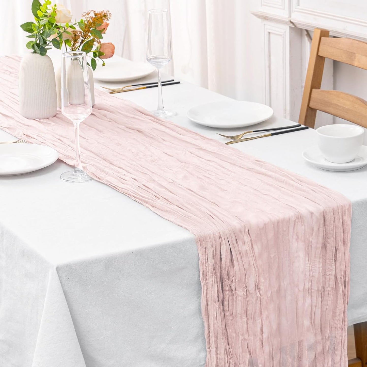 2 Pcs Dusty Pink Cheesecloth Table Runner - 120 inch 10FT Boho Rustic Gauze Cheese Cloth Table Runner Decor for Spring Summer Party Wedding Birthday Baby Bridal Shower Home