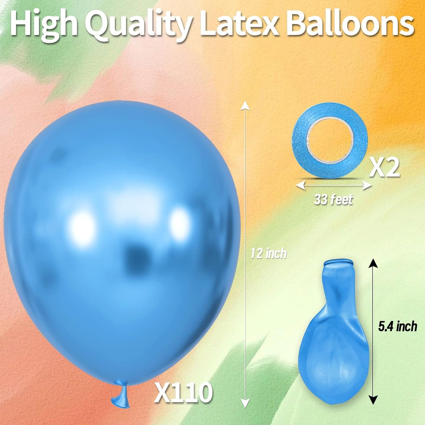 KAWKALSH Metallic Colorful Balloon 12 Inch, 110pcs Latex Party Balloons Helium Bright Color for Birthday Baby Shower Wedding Party Supplies Arch Garland Decoration