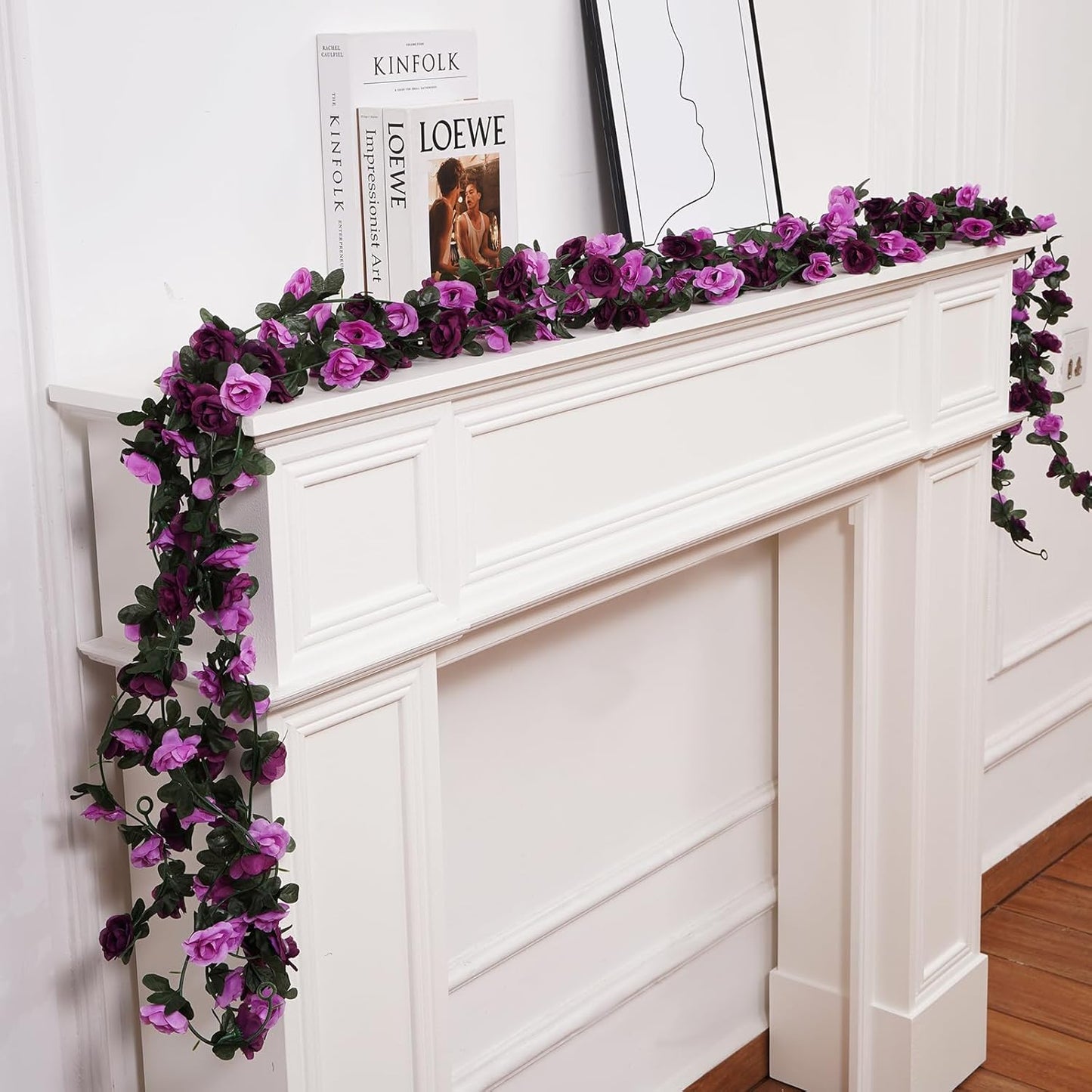 5 Pcs 41FT Flower Garland, Artificial Rose Garland Flowers Plants Fake Flower Hanging Rose Ivy, Birthday Party Valentine's Day Wedding Wall Arch Decor（Purple）