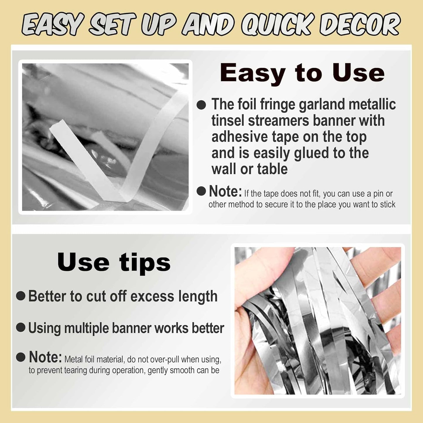 6 Pack 10 Ft Silver Foil Fringe Garland Metallic Streamers Tinsel Banner Wall Hanging Garland Backdrop for Parade Floats, Halloween, Christmas, Thanksgiving, New Year Party Decorations