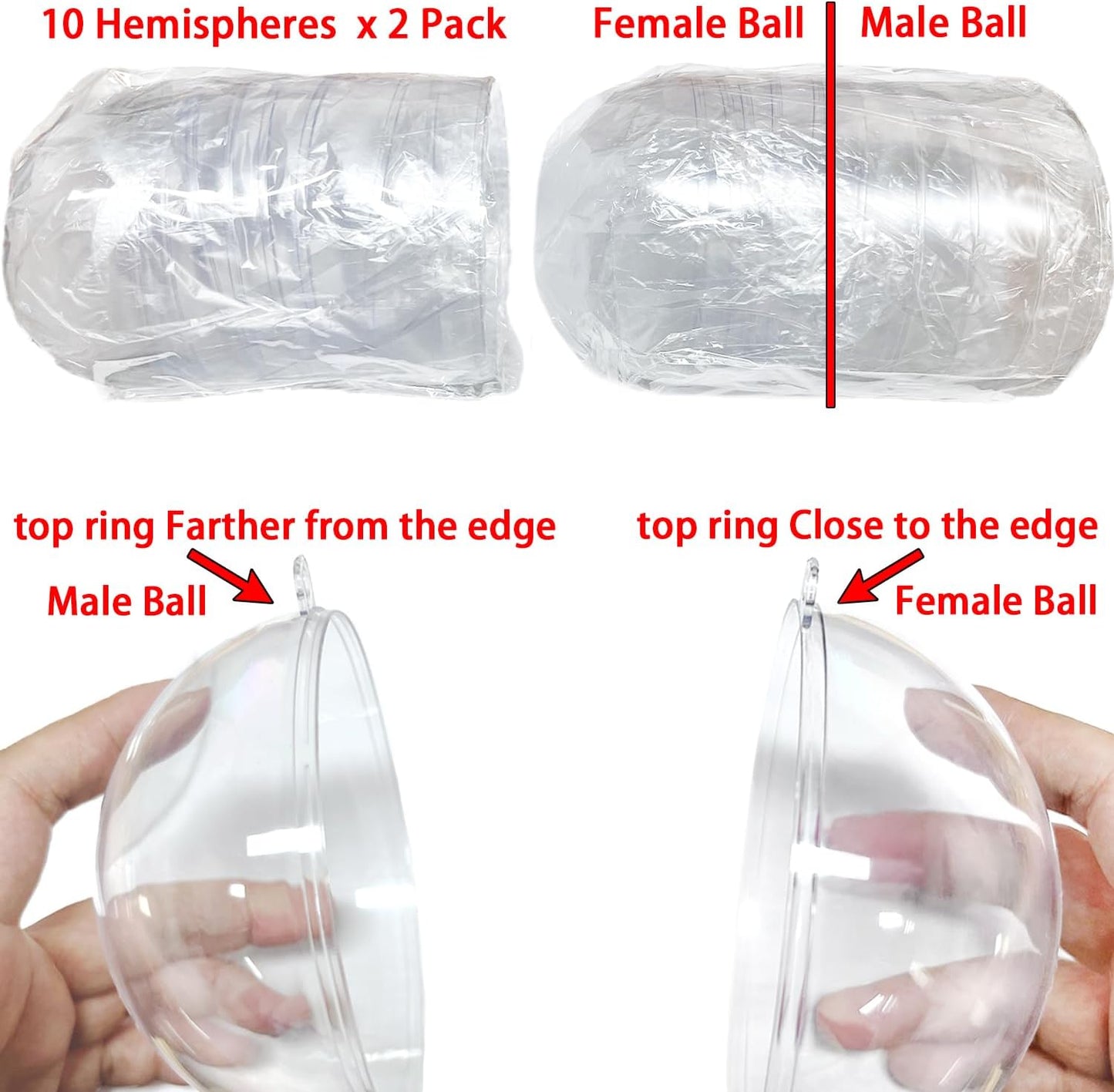 Jishi 10pk Clear Plastic Christmas Ornaments for Crafts Fillable DIY Christmas Ornaments Balls 4 Inch Acrylic Ornaments for Christmas Tree Decorations Hanging Christmas Decorations Home Decor Supplies