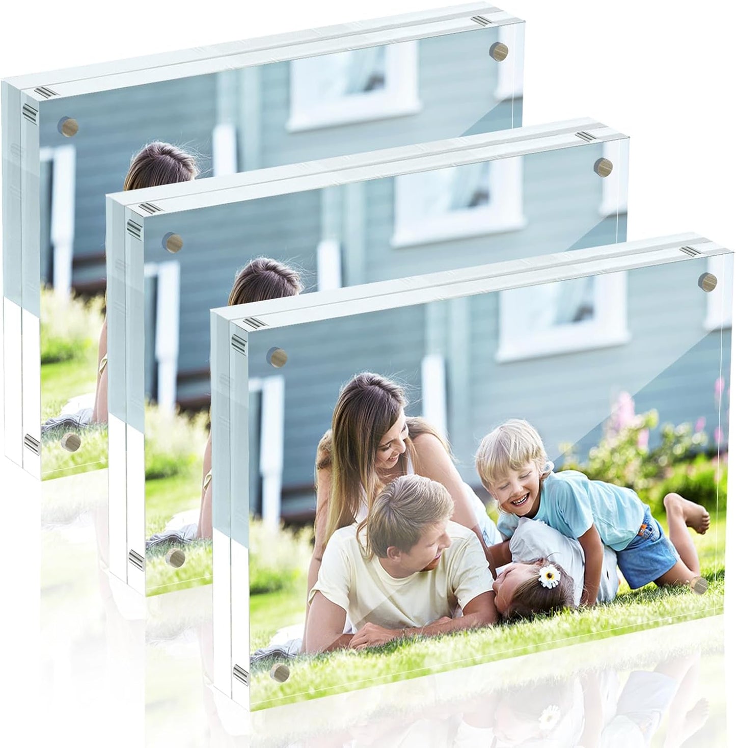 6x8 Acrylic Picture Frames, 20mm Thick Clear Frameless Magnetic Photo Frames, Double Sided Transparent Square Frame Gift for Desktop Display(3 Pack)
