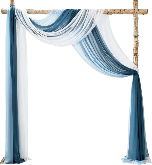 TINGE TIME 3 Panels Wedding Arch Draping Fabric, 30" x 20ft Gradient Blue Chiffon Fabric Drapery Sheer Backdrop Curtain for Weddings Ceremony Party Decoration,Wedding Arch Drapes for Weddings Ceremony