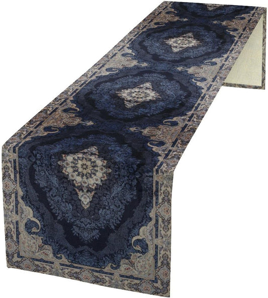 Vintage Boho Floral Table Runner, Rustic Country Farmhouse Dark Blue Grey Retro Flower Pattern for Home Kitchen Table Decor Dining Coffee Room Party Decor 13x90in