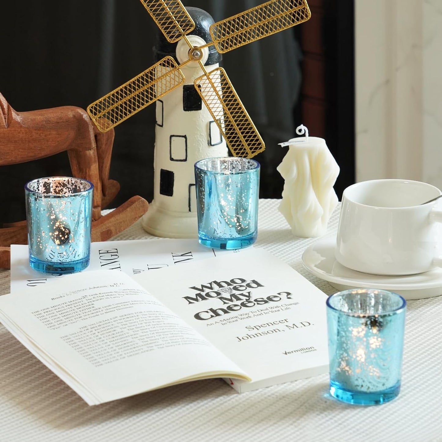 Homemory 12 Pcs Blue Votive Candle Holders, Mercury Glass Candle Holder, Tealight Candle Holders for Table Centerpieces, Baby Shower, Party, Anniversary, Wedding, Home Decor, Halloween, Christmas