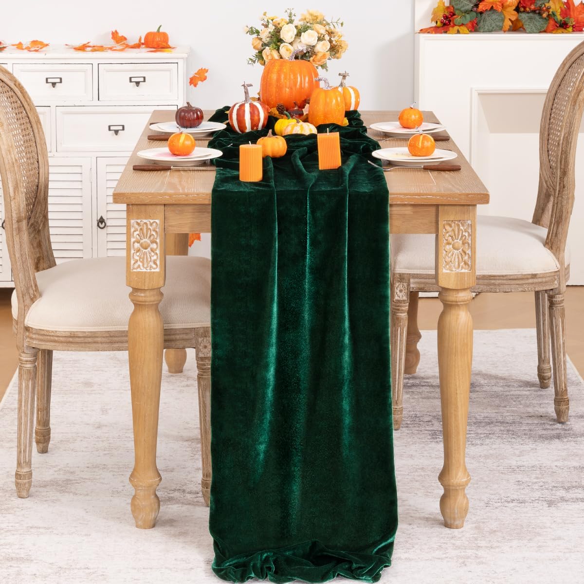 Emerald Green Velvet Table Runner 3 Pack Fall Thanksgiving Table Runners 20 x 120 Inch Luxurious Elegant Velvet Fabric Table Decorations for Christmas Dinner Wedding Bridal Baby Shower