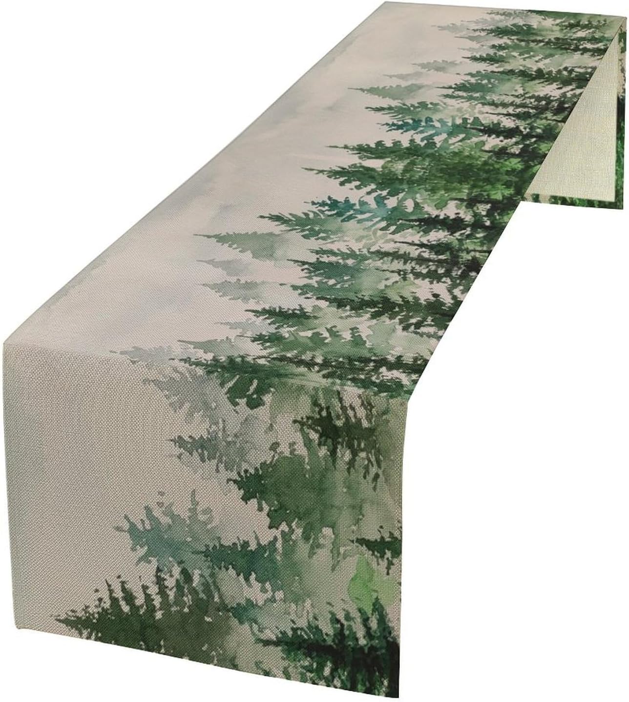 Foggy Forest Table Runner,Green Forest Natural Landscape Table Runner for Kitchen Dining Table Home Party Decoration 13x120 Inch