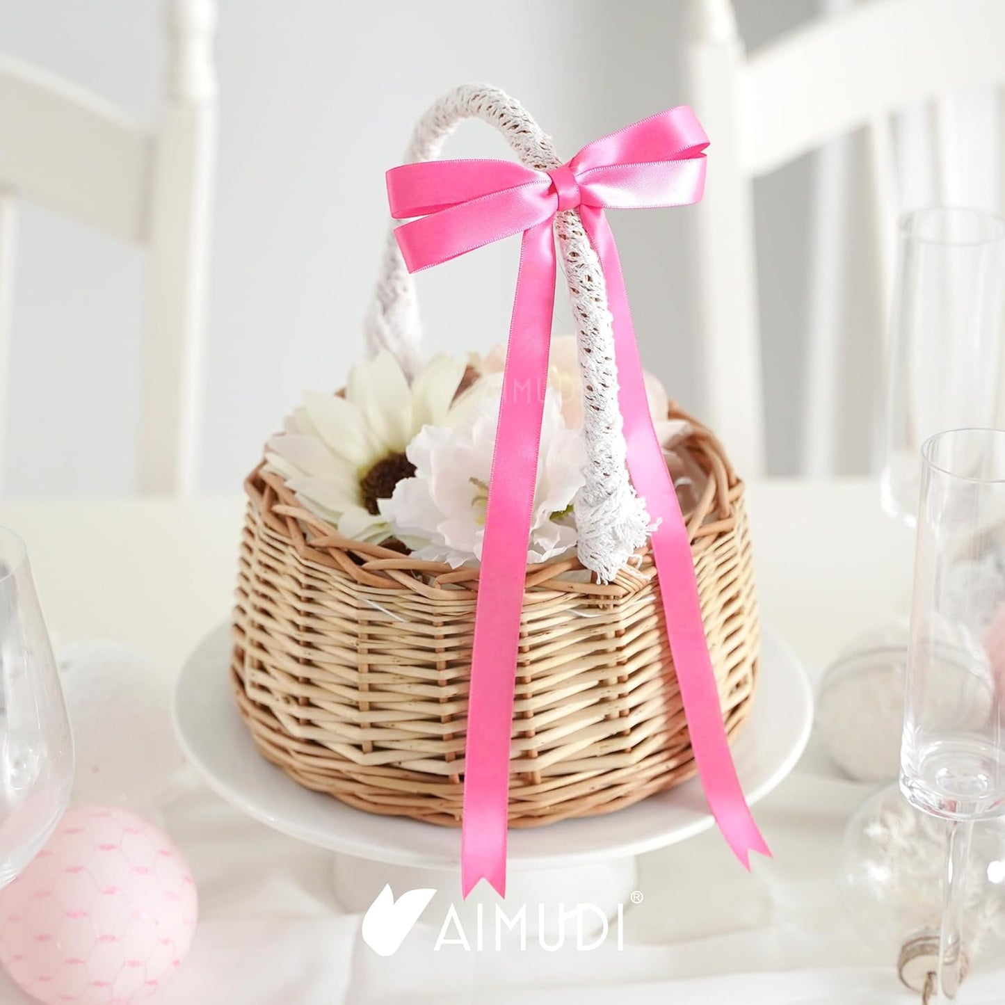 AIMUDI Hot Pink Bows 5 × 10" Satin Bows for Gift Wrapping Twist Tie Bows Premade Ribbon Bows for Bouquets Invitations Baskets Crafts Wreaths Wedding Birthday Baby Shower Party Decorations, 36 PCs