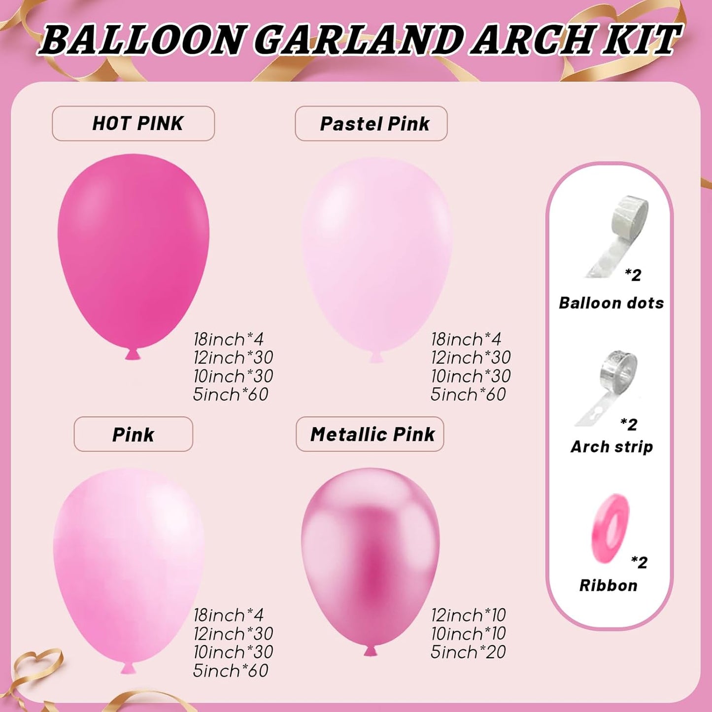 412Pcs Pink Balloon Garland Arch Kit,18 12 10 5 Inch Hot Pink Balloons Metallic Magenta Latex Balloons for Birthday Shower Princess Theme Party Wedding valentines Background Decorations