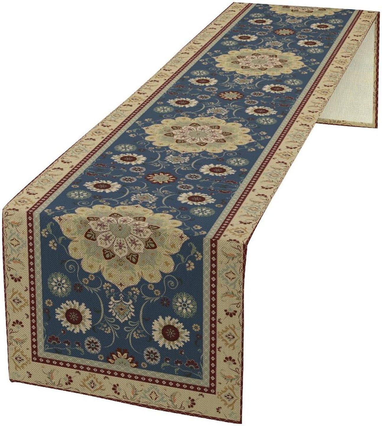 Vintage Boho Floral Table Runner, Elegant Rustic Country Farmhouse Blue Yellow Retro Flower Pattern for Home Kitchen Table Decor Dining Coffee Room Party Decor 13x72in