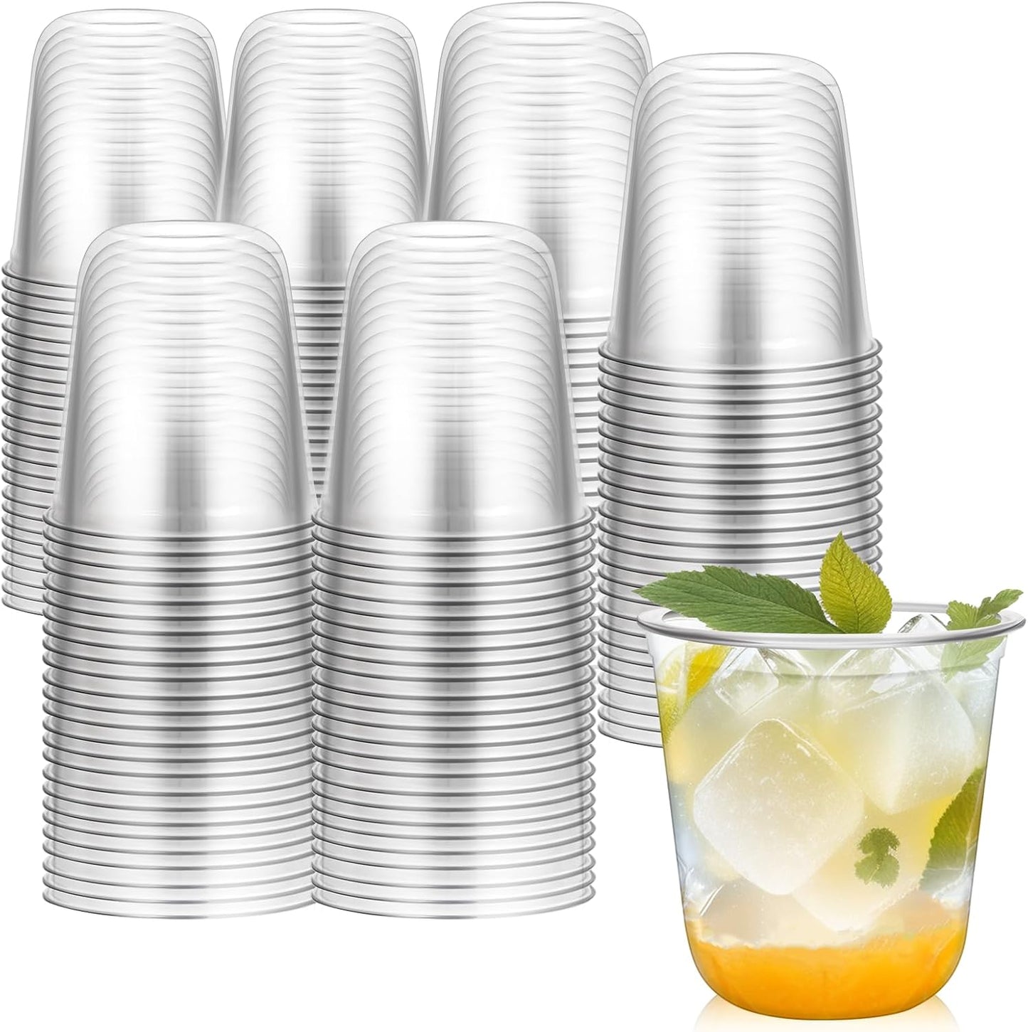 Disposable Stemless Glasses 12oz Crystal Plastic Cups Disposable Cold Party Drinking Cups Wine Glasses for Meeting Weddings Birthdays Cocktail Christmas Party Supplies (Clear, 100 Pcs)