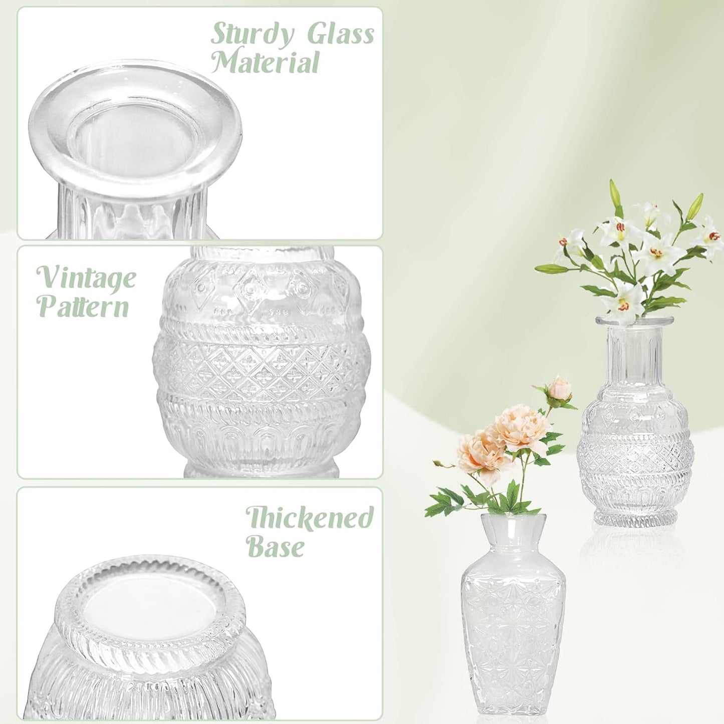 Set of 12 Glass Bud Vases-Small Vases for Flowers-Mini Bud Vases in Bulk -Vintage Vases Centerpieces for Tables Wedding and Home Decor(12pcs/Clear)