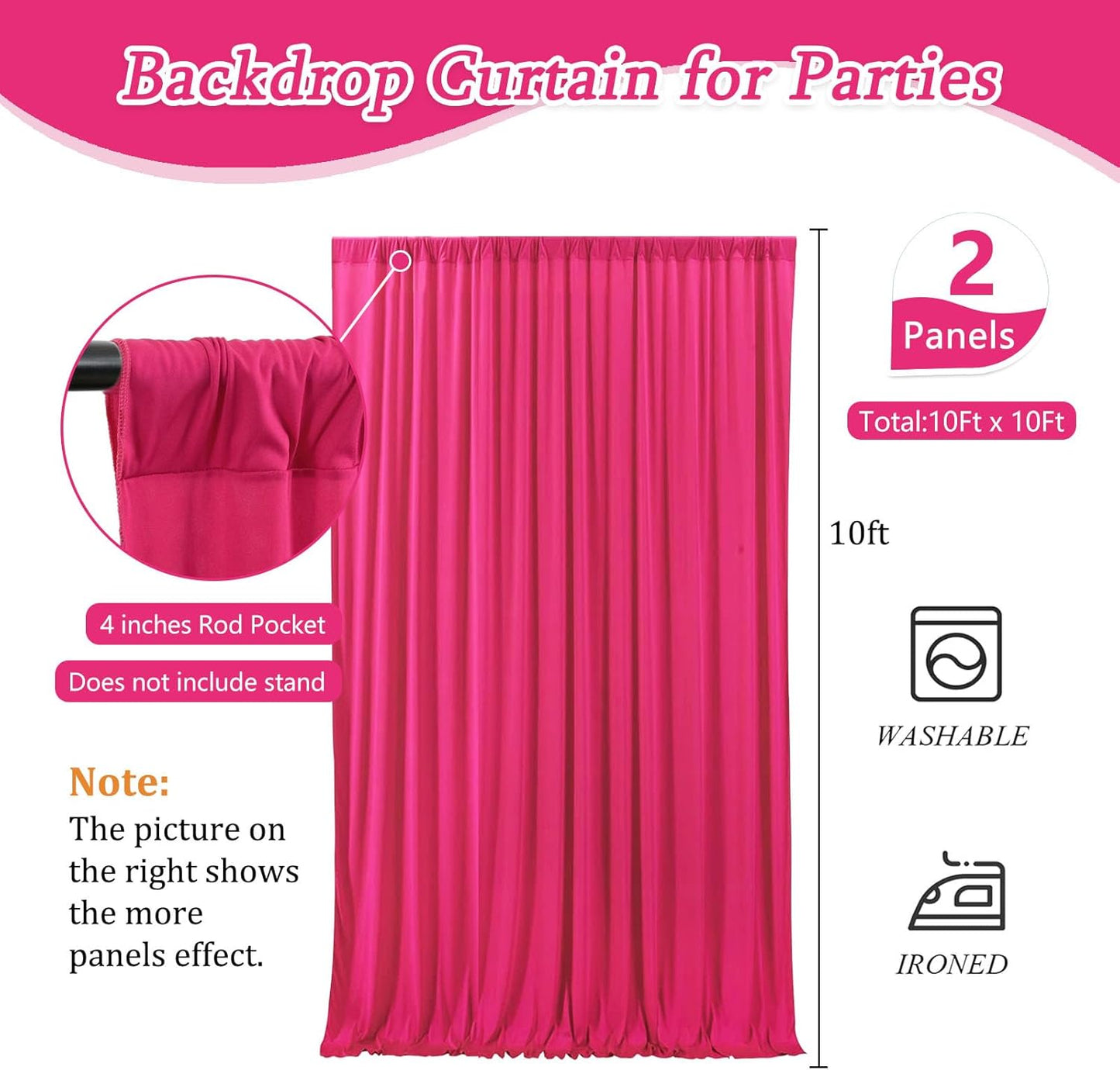 10 x 10 Feet Fuchsia Backdrop Curtain for Partie, Background Curtains for Photoshoot, Birthday, Wedding, Halloween, Thanksgiving, Christmas Day, New Year Party Decorations 5Ft x 10Ft, 2 Panels