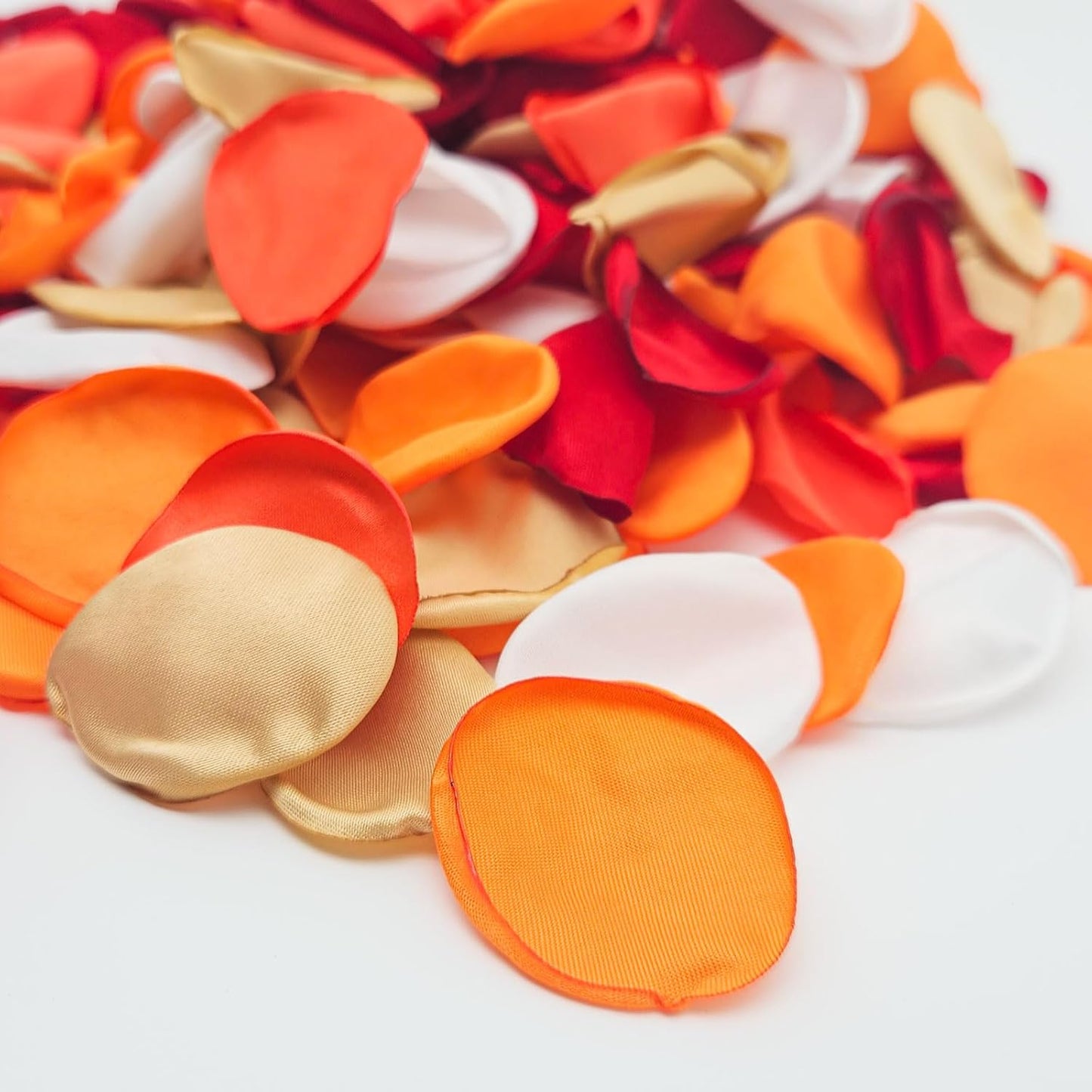 ZOOYOO 200Pcs Silk Rose Flower Petals for Valentaine's Day,Wedding Flower Gril Basket,Aisle Scatter,Table Centerpieces,Romantic Night Decoration,3.5cm Each(Orange Red Gold