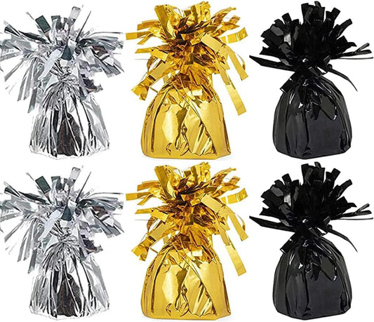 Metallic Balloon Weights, Birthday Party Favors, Novelty and Gag Gifts, 5.5" Inches, 6-Pack (Black/Gold/Silver)