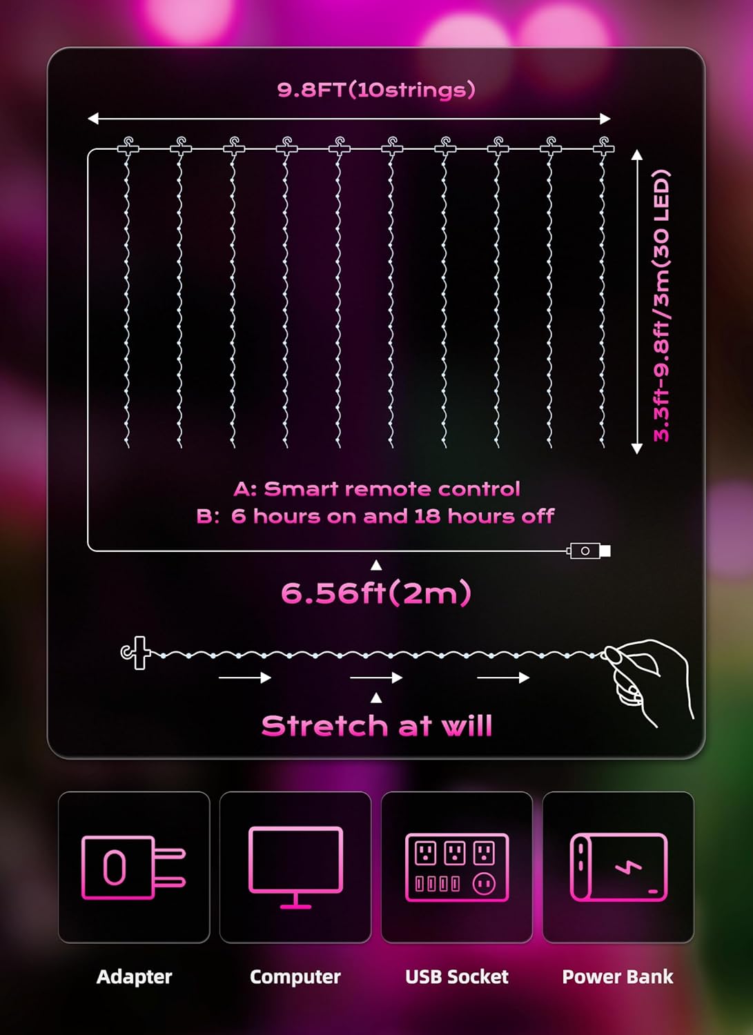 Brightown 300 LED Fairy Curtain Lights, 9.8ft x 9.8ft Curtain String Lights, USB Plug in 8 Lighting Modes LED Christmas String Hanging Lights with Remote for Bedroom Indoor Outdoor Weddings Party Xmas