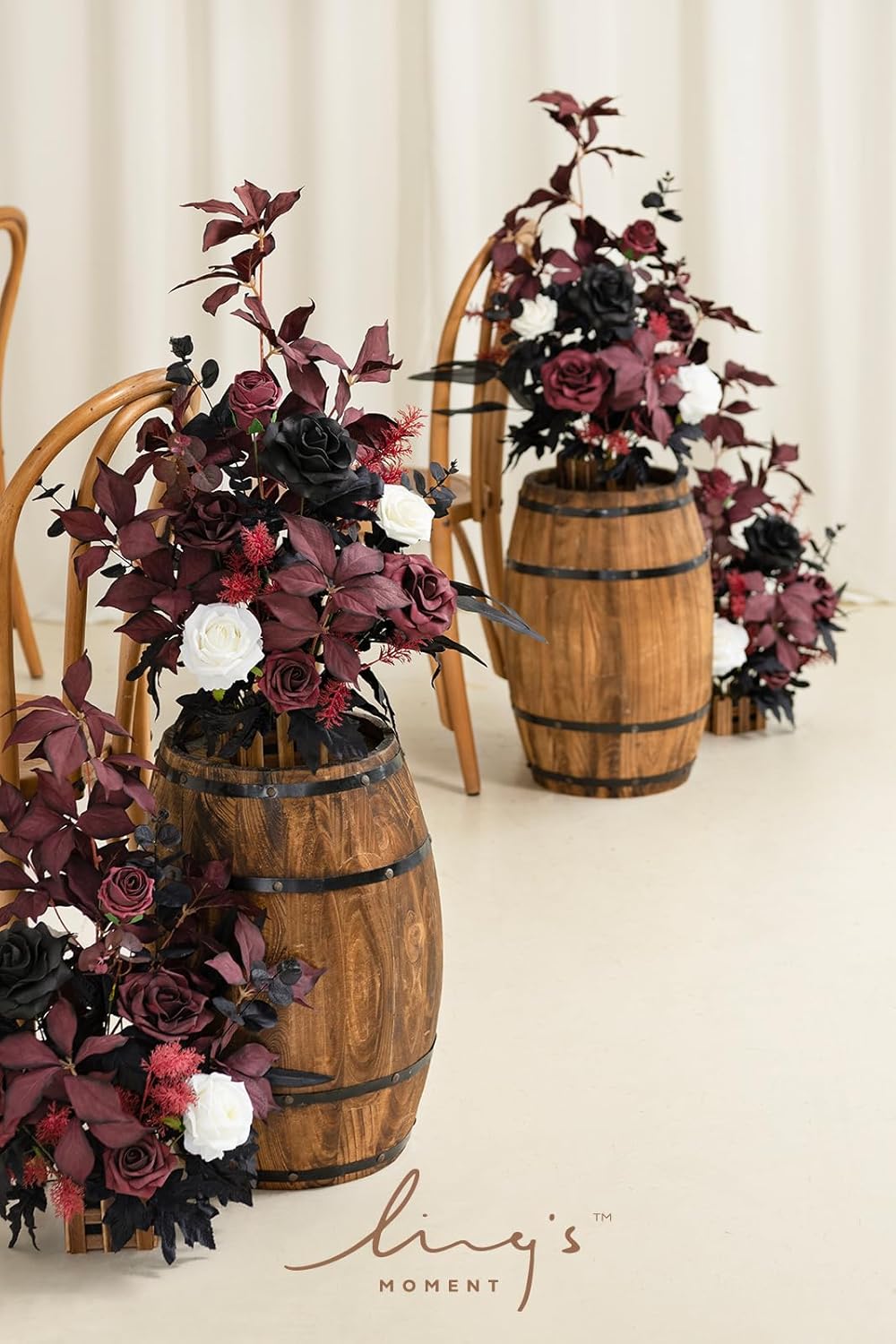 Ling's Moment 17.5" Tall Free Standing Artificial Flowers Arrangements 4 pcs Wedding Aisle Runner Chair Decorations Black Burgundy for Ceremony Reception Rose Floral Party Outdoor Centerpieces