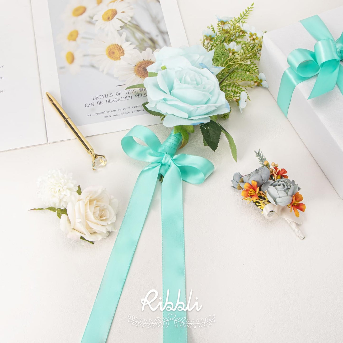 Ribbli Aqua Blue Double Faced Satin Ribbon,1” x Continuous 25 Yards,Use for Bows Bouquet,Gift Wrapping,Wedding Decoration