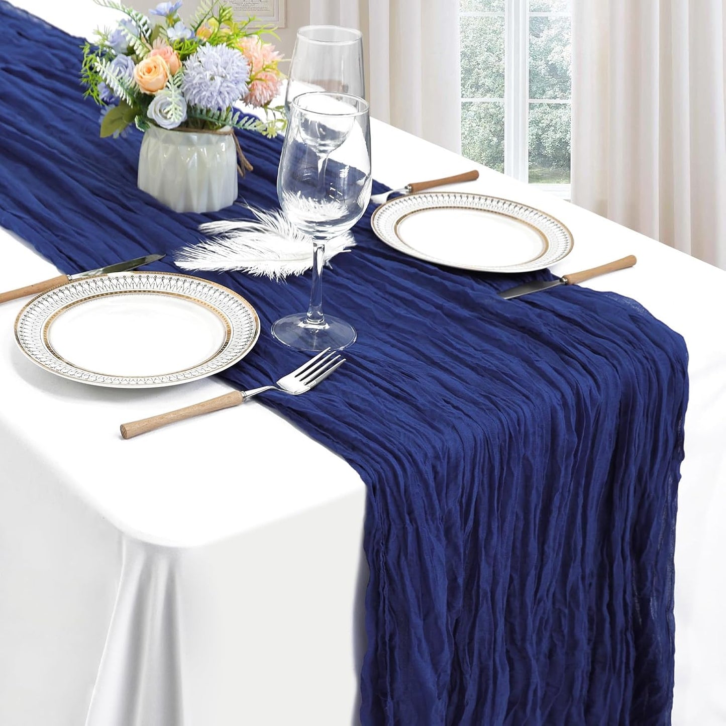 6 Pack Royal Blue Table Runner 10ft Boho Gauze Fabric Cheese Cloth Table Runner 35 x 120 Inch Rustic Sheer Runner for Romantic Wedding Decor Baby Shower Party Table Centerpiece Decorations
