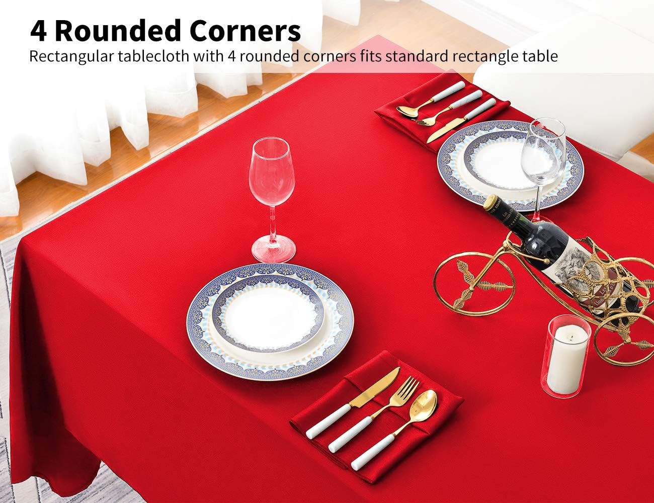 Surmente Red Tablecloth 60 x 102-inch Rectangular Polyester Table Cloth for Weddings, Banquets, or Restaurants