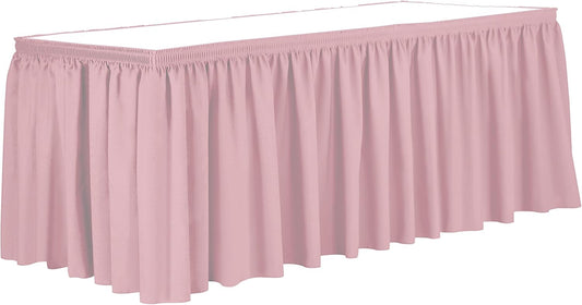 Ultimate Textile Pleat Polyester Fabric Table Skirt - Machine Washable Flame Resistant with Clips for Events, Weddings & Trade Shows, Cut & Sewn in Paterson, NJ - Light Pink, 21' Shirred Pleat