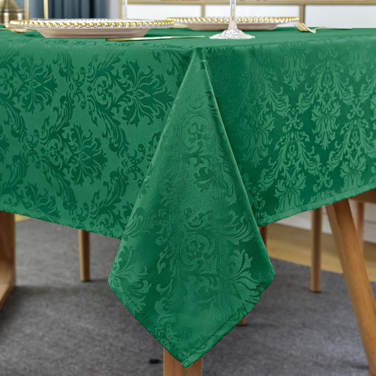 Jacquard Tablecloth Rectangle 52 x 70 Inch, Waterproof Wrinkle Free Damask Table Cloth, Soft Polyester Table Cover for Spring Dining, Easter Party, Banquet, Dinner, Green