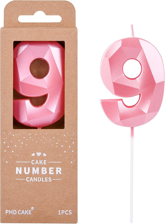 PHD CAKE 2.76 Inch Crystal Pink 9 Number Birthday Candles, Pink Number Candles, Cake Number Candles, Party Celebration