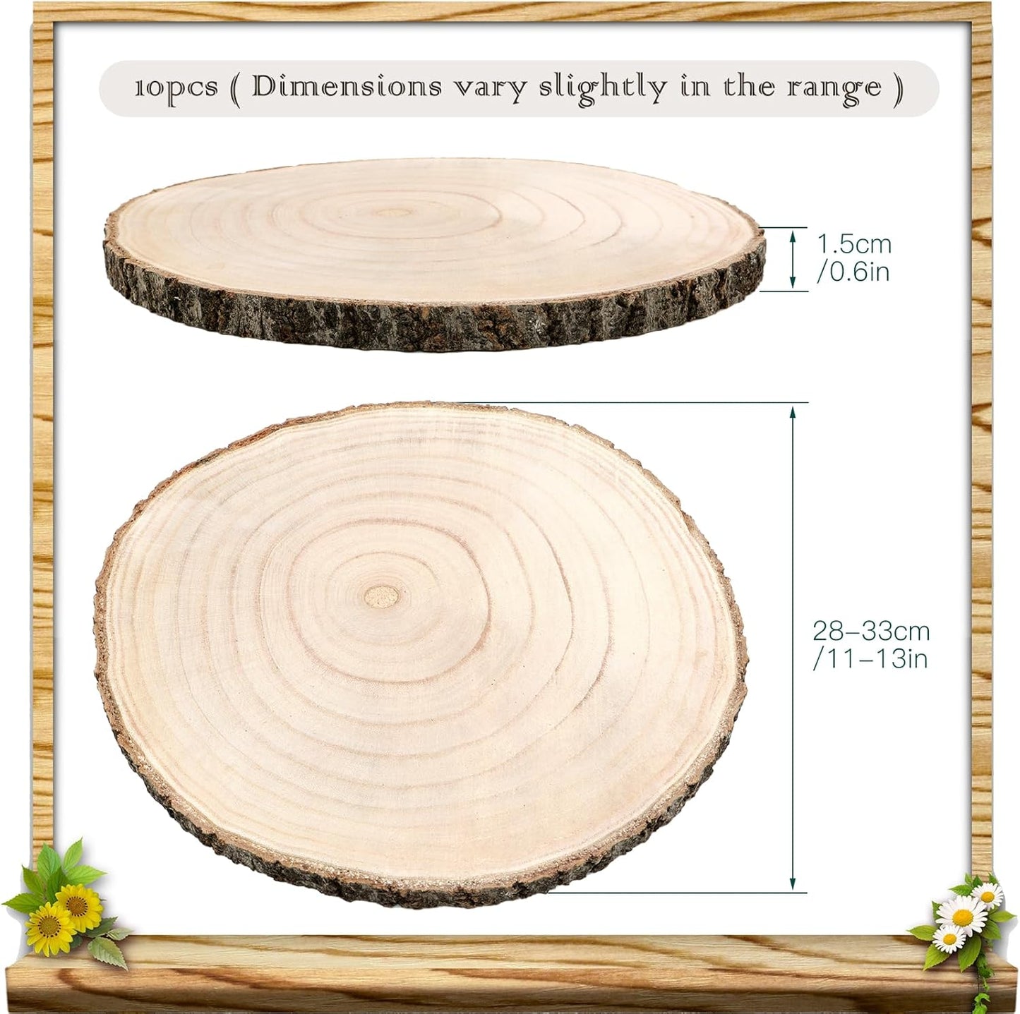 ZOCONE 10 Pcs Large Wood Slices 11-13 Inches Unfinished Rounds, Natural Paulownia Wooden Slices for Centerpieces, Round Wooden Discs Decoration for Rustic Wedding, Wood Centerpieces for Tables