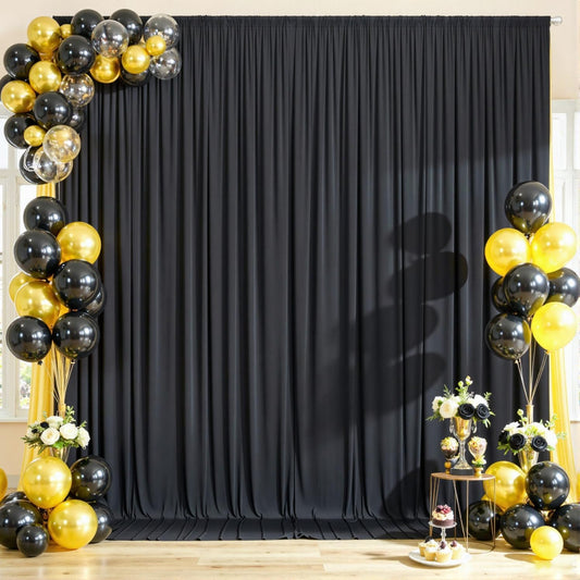 10x10ft Wrinkle Free Black Backdrop Curtain for Parties, Silky Polyester Photo Backdrop Drapes Back Drop Cloth for Wedding Birthday Graduation Photography Photoshoot Decor 2 Panels 5x10ft