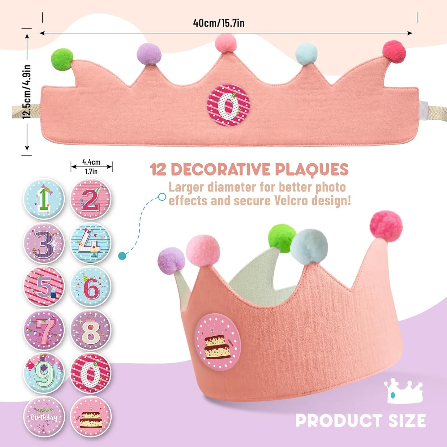 Reusable Birthday Crown with Numbers,Kids Birthday Hat Fabric Crown Pertain Kids Boy Toddler Girl Baby Bday Hats