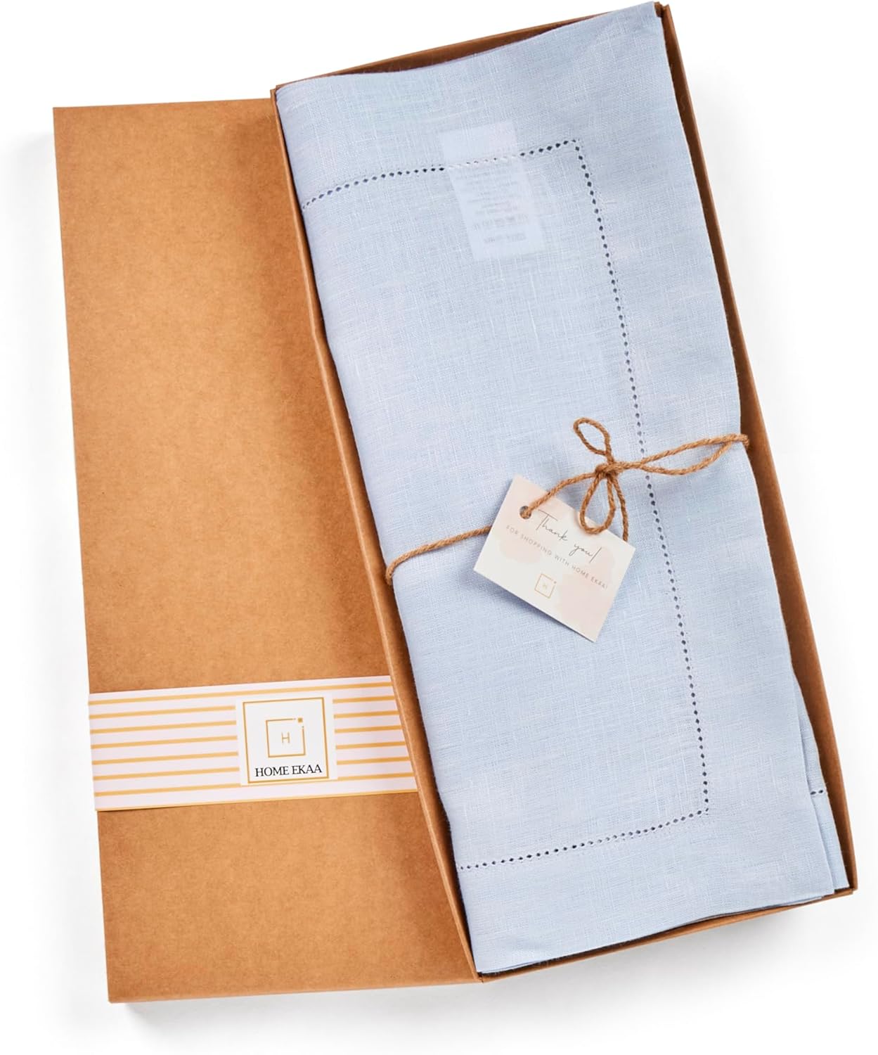 Linen Table Runner 90 inches Long – Hemstitch 100% Pure Linen Light Blue Dining Table Runner 14 x 90 Inch for Spring, Summer, Wedding Decorations, Gift – Elara