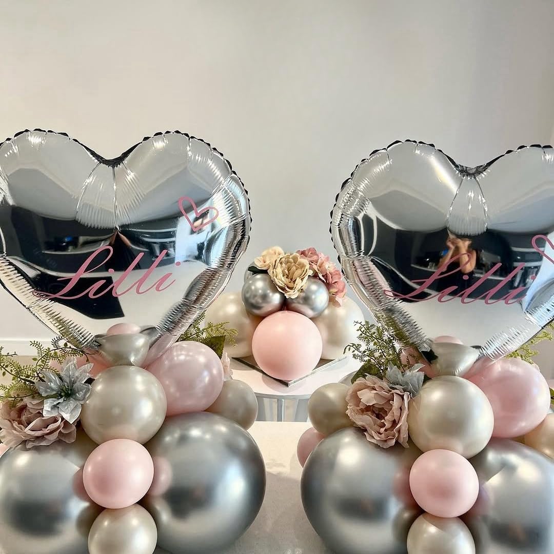 12Pcs Silver Heart Balloons, 18 Inch Silver Heart Shape Balloons Love Balloons Valentine Balloons for for Valentines Day Wedding Brithday Decorations
