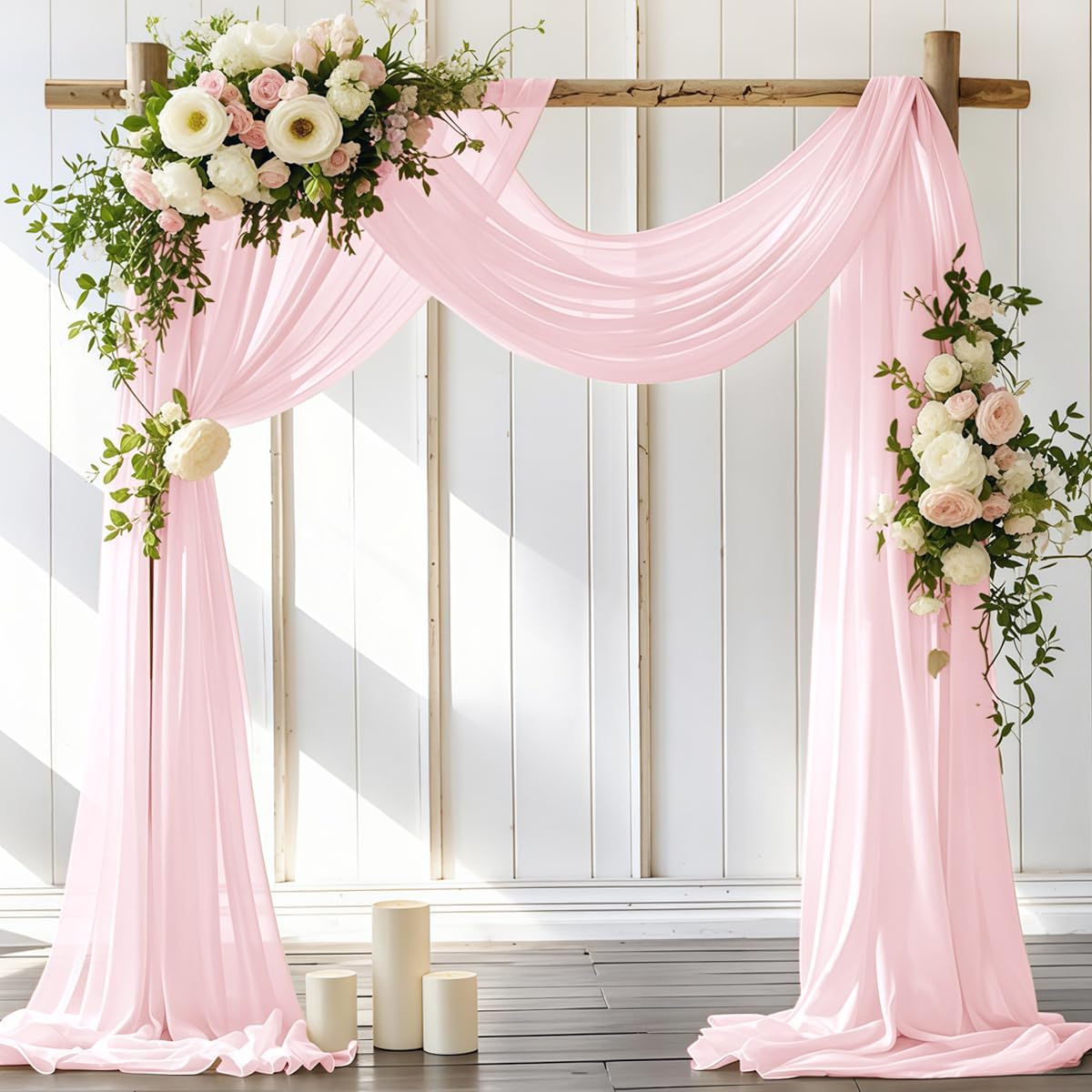 Wedding Arch Draping Fabric 2 Panels 30'' x 18FT Blushing Pink Sheer Chiffon Arch Drapery for Photo Booth Bridal Shower Baby Shower Church Decor Newborn Photography Christening Outdoor Party