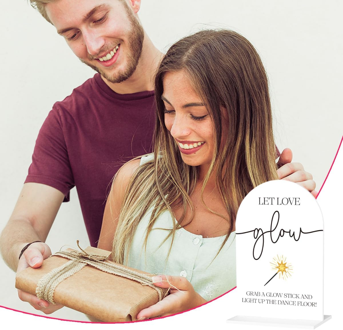 Wedding Glow Sticks Light Up Sticks Sign for Reception Acrylic Arch Dance Floor Props Table Decor Signs for Wedding Bridal Shower 7 x 5 Inches