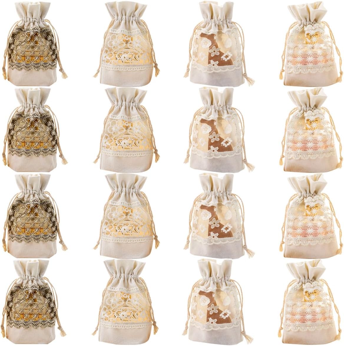 Snadulor 16 Pcs Organza Burlap Gift Bags Lace Burlap Organza Favor jewelry Pouch Bags for Christmas Birthday Wedding Baby Shower Party Favor