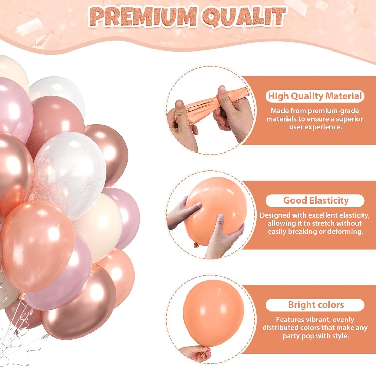 Dusty Pink Balloons, 60pcs Blush Pink Balloons, Double Stuffed Beige Balloon Pearl White Metallic Rose Gold Balloon For Girls Women Lady Birthday Baby Shower Party Wedding Bridal Shower Anniversary