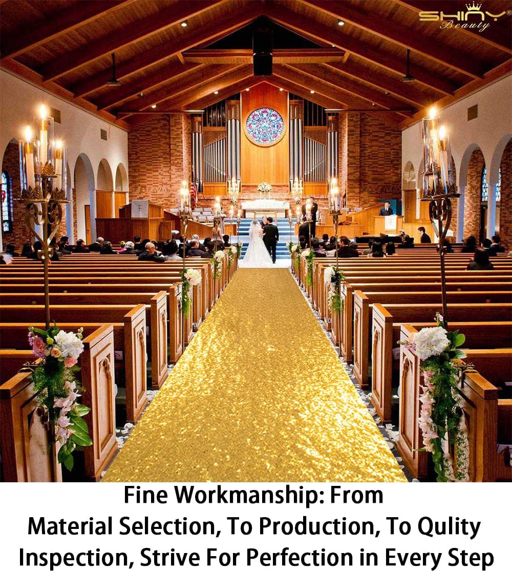 ShinyBeauty Aisle Runners for Weddings Sparkling Aisle Runner Decoration of Beach/Church Wedding (4FTx30FT,Gold)